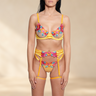 SECRET PLEASURE Britney Set in Gelb mit transparenter Spitze, Blumenstickerei und Strumpfhalter-Details