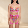 SECRET PLEASURE Britney Set in Pink mit Blumenstickerei, transparenter Spitze und Strumpfhalter-Details