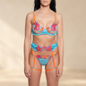 SECRET PLEASURE Britney Set in Türkis mit floraler Stickerei, transparentem BH und passendem Strumpfhalter-Slip